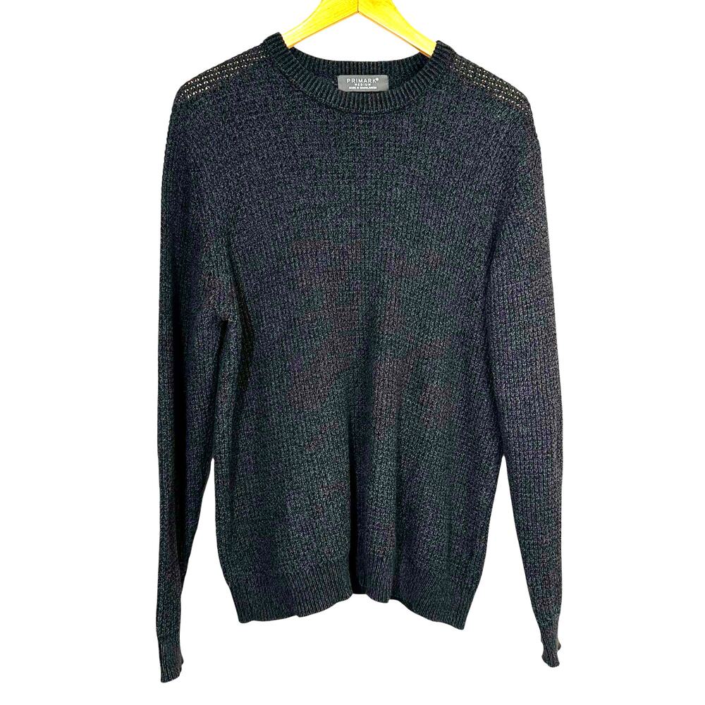 Primark Men’s Crew Neck Waffle Knit Pullover Sweater Gray Size Medium Minimalist